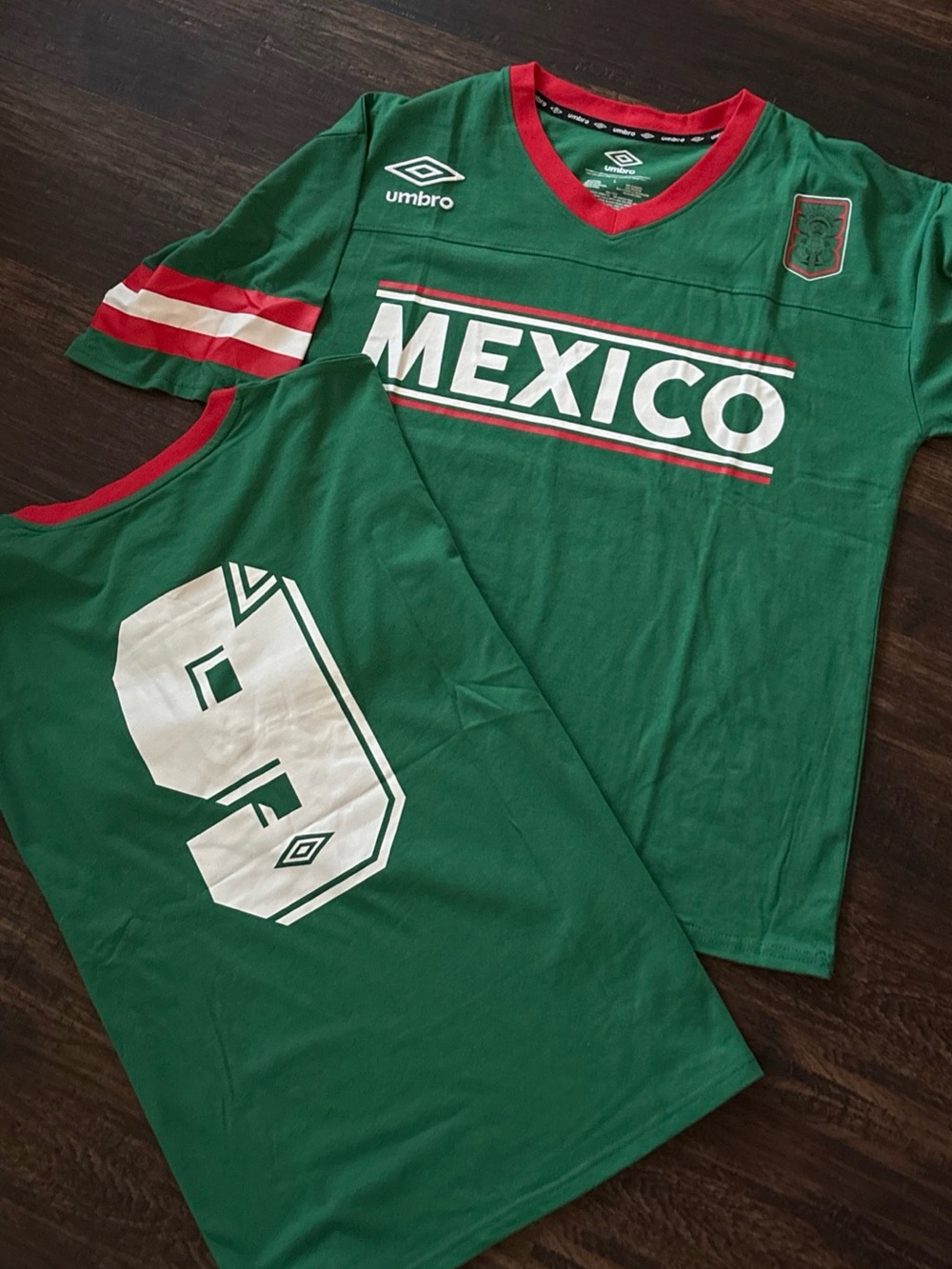 Umbro Green Mexico Soccer Jersey with Red & White Accents